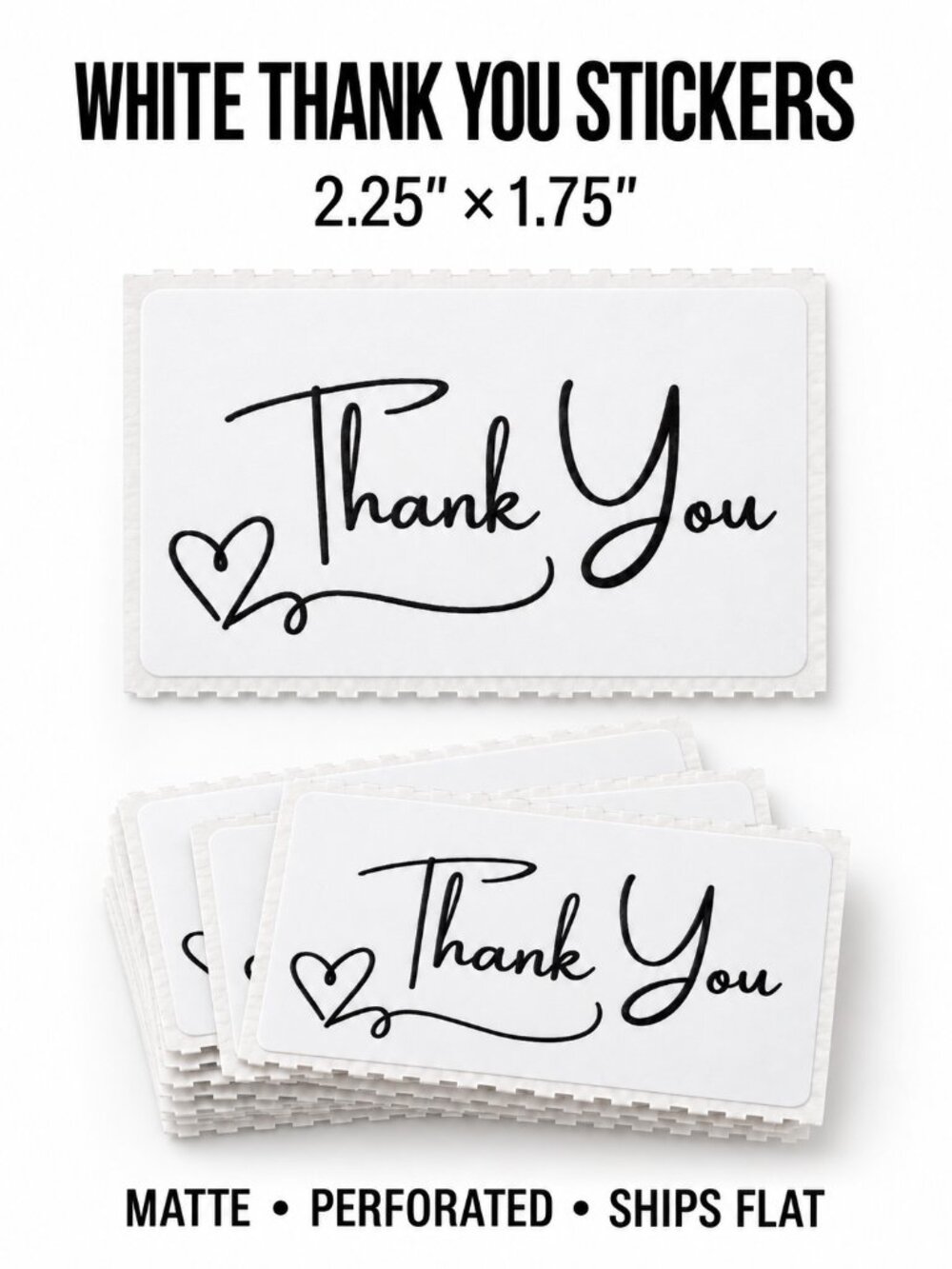 100 White Thank You Stickers Rectangle Small Business Packaging Labels 2.25x1.75